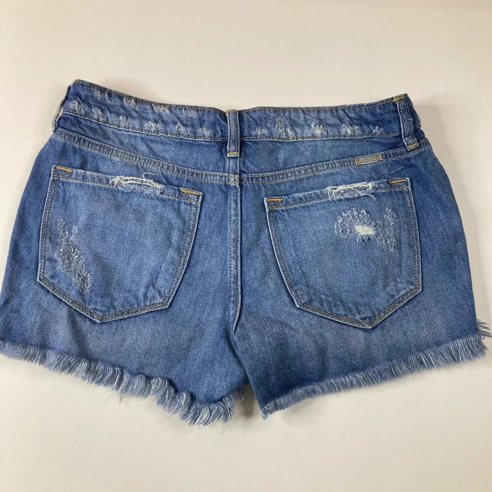 Womens Kancan Estilo Mid Rise Distressed Denim Bootie Shorts Blue 5/26 Cotton Ra